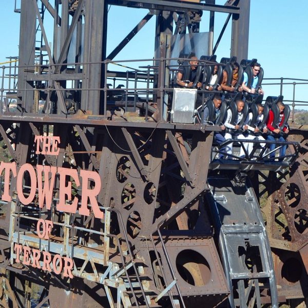 The source of the image is unknown to give credit. It is an aerial image of the top of the headgear where the ride starts to plummet to a near vertical drop down, which at this point the people on the ride cant see.